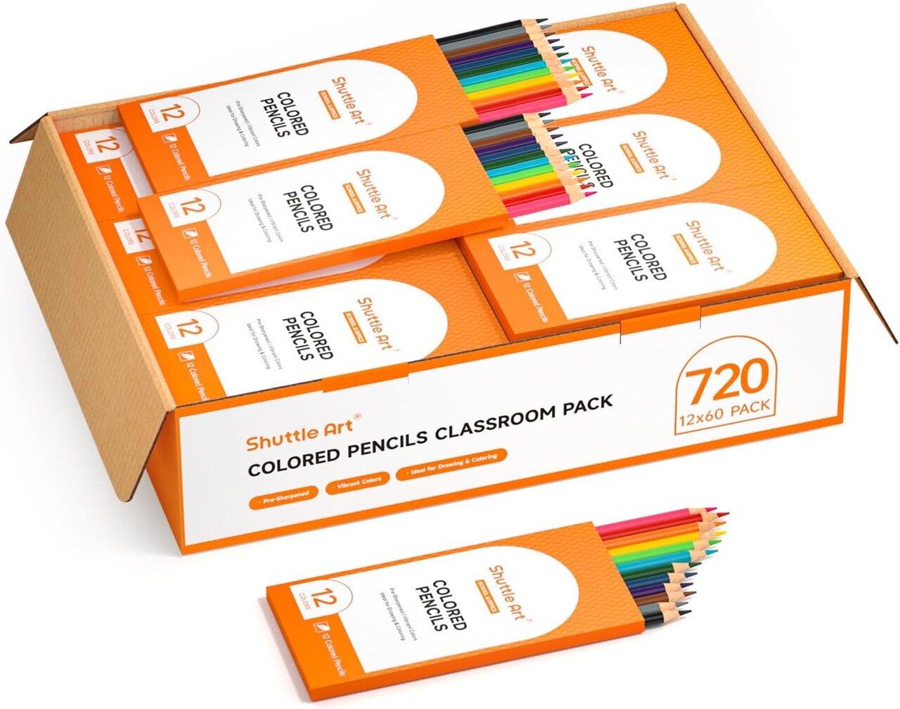 720 Colored Pencils Bulk, 12 Vibrant Colors, Pack of 60, Pre-sharpened Coloring Pencils, Wood Colored Pencil for Kids Teachers, Classroom Essentials, Back to School Supplies